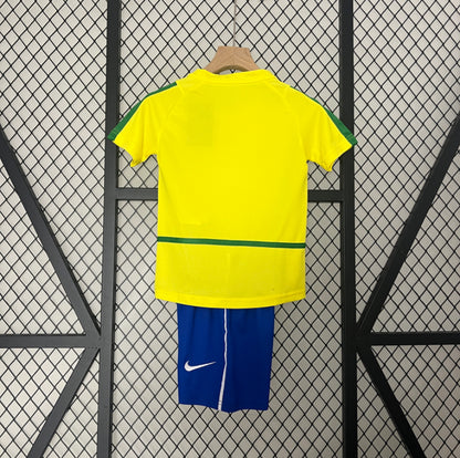 Brazil 2002 retro Jersey kid size+ free shorts - SoccerSphere