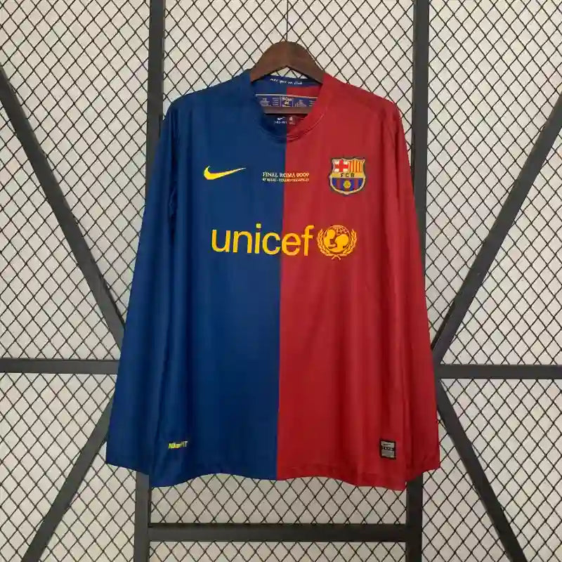 Retro 2008-09 Long Sleeve Barcelona UEFA Champions League Soccer Jersey Home - SoccerSphere