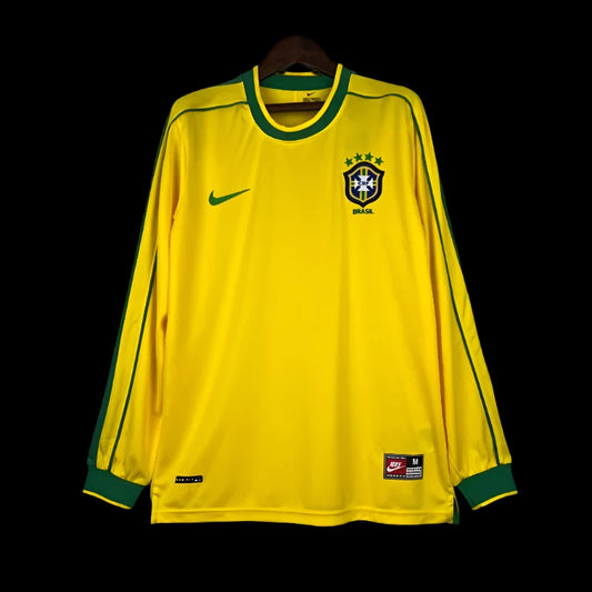 Retro 1998 Brazil Long Sleeve Soccer Jersey Home - SoccerSphere